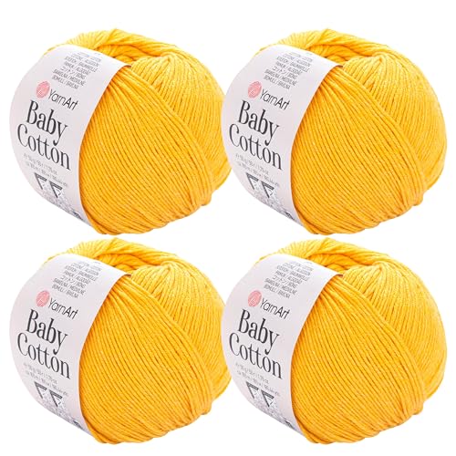 YarnArt Baby Cotton Yarn 4-Pack – Soft Knitting Yarn for Baby & Summer, 50% Cotton 50% Acrylic, 1.76 Oz Each, 180.44 Yds/Skein – Ideal for Amigurumi & Crochet Projects (432) - color: 432
