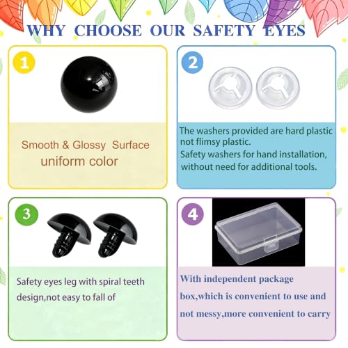 Thalinfayi 24mm Large Safety Eyes Craft Eyes for Amigurumi Crocheting | 60pcs Plastic Safety Eyes and Washers for DIY Crafts Amigurumi Stuffed Animals Handmade Projects. Tool-Free Installation - color: Black