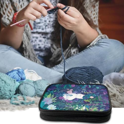 Cute Kitten Crochet Hook Case Flower Knitting Needle Storage with Web Pockets for Home Park Hand Washable Parents Gifts Holiday - color: Cute Kitten Flower