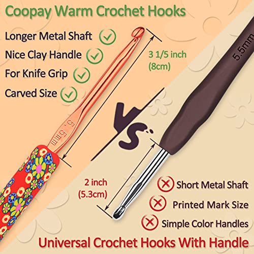 Coopay Warm Crochet Hook, Ergonomic Crochet Hooks Set w/Soft Grip | 2.0mm-6.0mm Aluminum Crochet Needles w/ Long Handle for Grandmother Crochet Yarn Craft - Premium Knitting & Crochet Supplies - color: Fresh Flowers