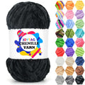 Velvet Chenille Yarn - Black, Soft, Thick, Bulky, Chunky, 100g - Perfect for Crocheting & Hand Knitting Baby Blankets - color: Black, size: 1 Pack