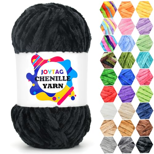 Velvet Chenille Yarn - Black, Soft, Thick, Bulky, Chunky, 100g - Perfect for Crocheting & Hand Knitting Baby Blankets - color: Black, size: 1 Pack