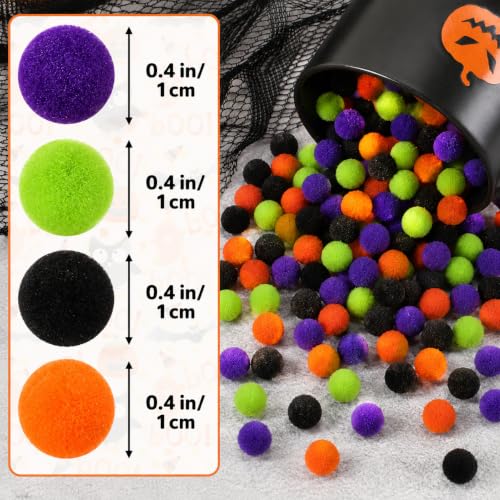 Qumenan 1500 Pcs Halloween Pom Poms Orange Black Purple Green Puff Balls 1 cm Mini Puff Balls for Halloween DIY Crafts, Classroom Art Projects, Party Decorations - style: Halloween