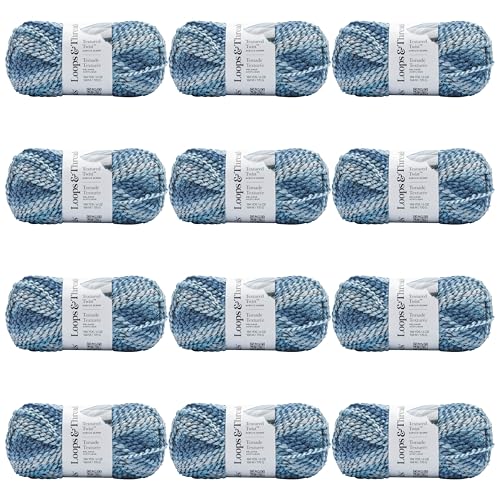 Loops & Threads Blue Yonder Textured Twist Yarn – Bulky Weight Yarn for Knitting, Crochet, Weaving, Arts & Crafts, 12 Pack - color: Blue Yonder