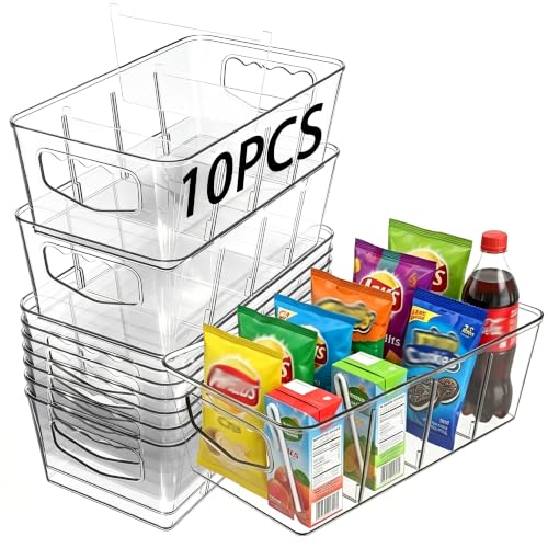 SPACELEAD 10 Pack Ultimate Clear Organizer Bins with Removable Dividers | The complete house organization solution for large families.Categorize everything from laundry supplies to pantry bulk items.