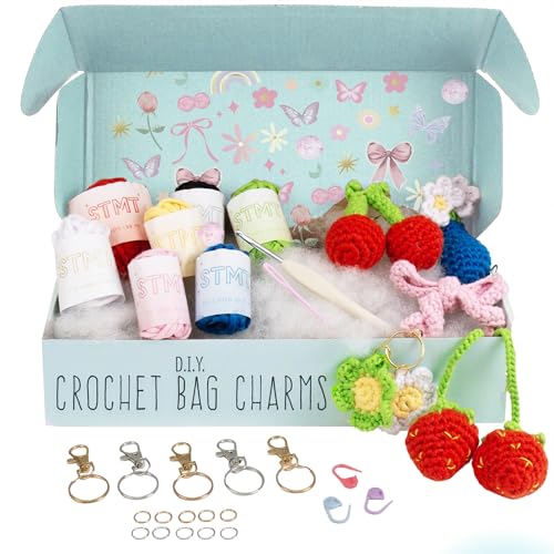 STMT D.I.Y. Crochet Bag Charms, Creates 7+ Keychains, Crochet Kit for Beginners with Yarn, Starter Hooks, Step-by-Step Tutorials, DIY Craft, Great Teen Gifts - color: Crochet