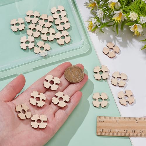 BENECREAT 120Pcs Removable Wooden Pom Pom Buttons, 20x20x3mm Flower Hat Pom Pom Holders Knitted Hat Making Fastener Tool for Knit Beanies and Toques