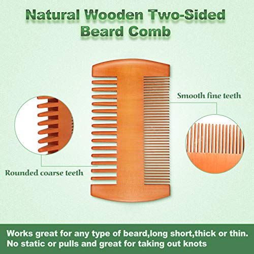 3 Pieces Beard Comb for Men Natural Sandalwood Wooden Mustaches Combs Dual Action Teeth Beard Comb with 3 Pieces Pocket Faux Leather Case for Beards Mustaches(Yellow) - color: Yellow