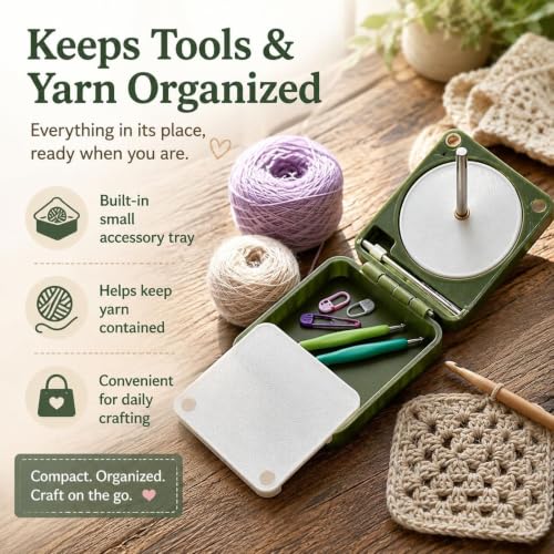 Portable Yarn Holder for Crochet Knitting, Travel Yarn Dispenser with Storage Compartment, Foldable 3D Printed Yarn Spinner Travel Case with Spindle, Gift for Crocheters