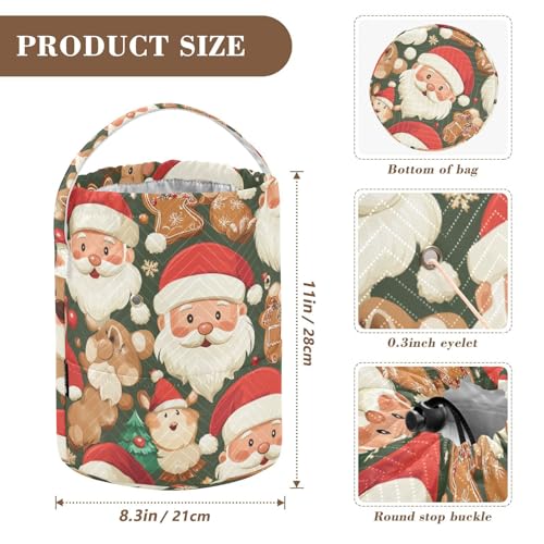 Tatenale Crochet Bag Yarn Bag Knitting Project Bag with Pockets and Handle Portable Yarn Storage Organizer Tangle Free 8.3x11 InchGreen Christmas Santa Claus and Cookies16 - color: Green Christmas Santa Claus and Cookies16