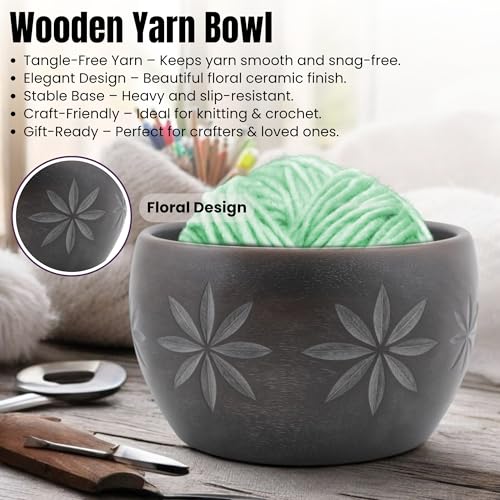 Hind Handicrafts Premium Wooden Yarn Bowl – Handmade Indian Rosewood Yarn Holder for Knitting & Crochet – Portable & Sustainable Gift for Craft Lovers (6" x 6" x 4", Purple) - color: Purple, size: 6" x 6" x 4"