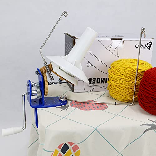 LAMXD Large Capacity Yarn Winder - 10-Ounce, Jumbo Metal Yarn Ball Winder with Thread Cutter Scissors, Blue and White - size: Large Ball Winder