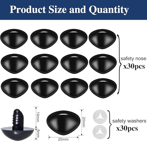 Thalinfayi 20 * 25mm Safety Nose Triangle Black Craft Nose for Crocheting | 60pcs Plastic Crochet Nose and Washers for DIY Crafts Amigurumi Stuffed Animals Teddy Bear Handmade Projects - color: Black, size: 20*25mm