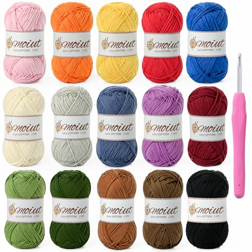 15 Pack 100% Milk Cotton Yarn for Crocheting, 750g/1968.5yd Baby Yarn for Crocheting Soft, Fuzzy 5 Ply Cotton Crochet Amigurumi Yarn for Puzzle/Clothes&Crafts(Set B) - color: 15 B