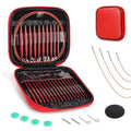 Interchangeable Knitting Needle Set with Circular Cable for Crafters, 13 Circular Knitting Needles with 4 Cables for Beginner, DIY Crafts, 3-10 mm Aluminum Red Needle Set