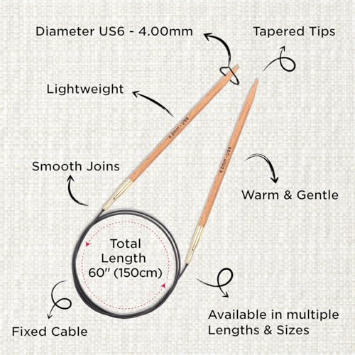 KnitPro Basix Beech Fixed Circular Needles 60" (150cm) | US Size 6 (4mm) - size: US 6 (4mm)