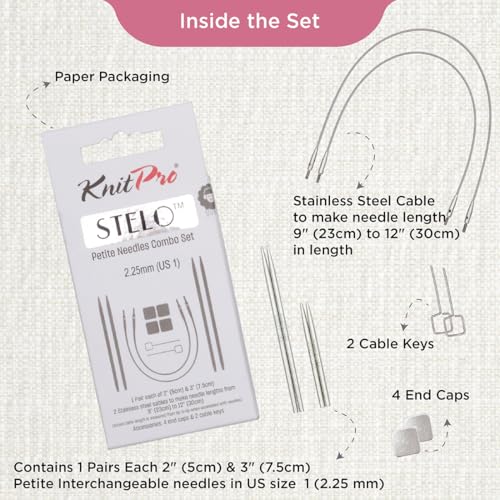 KnitPro Stelo Petite Interchangeable Needle Combo Set 2" (5cm) & 3" (7.5cm) | US 1 (2.25mm) - size: US Size 1 (2.25mm)