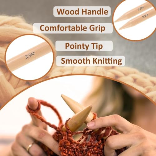 Yarniss Jumbo Circular Knitting Needles 25mm Beech Wood Extra Large Set | 39 Cable Jumbo Circular Knitting Needles