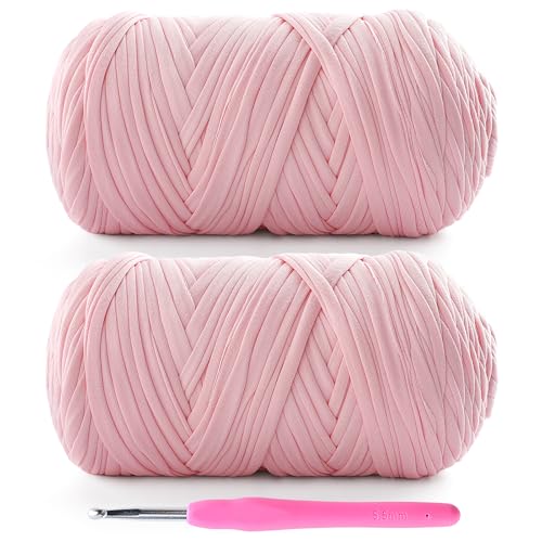 2 Pack T-Shirt Yarn for Crochet - 800 g/260 yds, Soft Elastic Fabric, Sakura Pink - color: Sakura Pink
