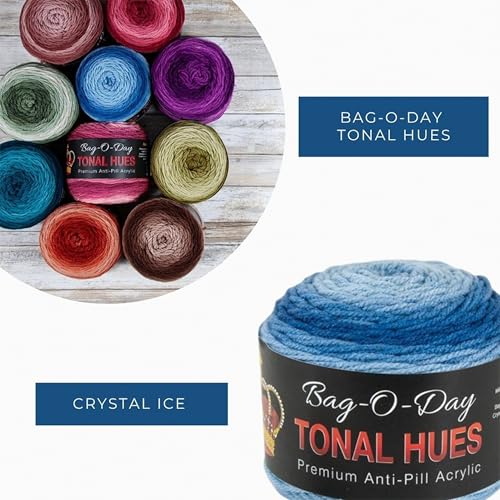 Mary Maxim Bag-O-Day Tonal Hues Ombre Yarn for Crocheting and Knitting, Medium Worsted Weight Anti-Pilling Acrylic Yarn Cake - 280 Yards, 5.3 OZ, Crystal Ice - color: Crystal Ice