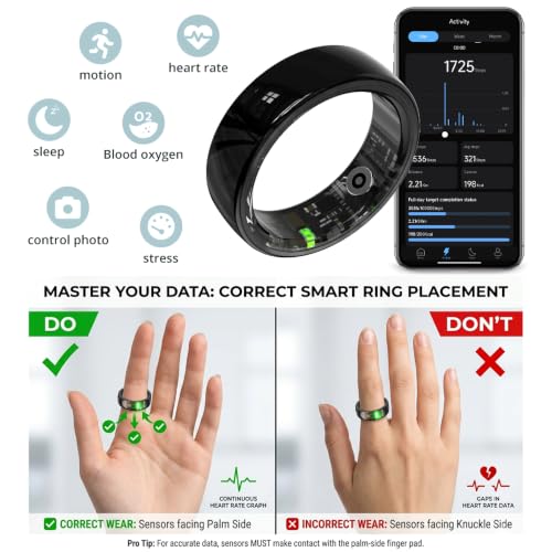 Smart Ring for Women, Health Tracker & 5ATM, COLMI R02. (Black Ceramic, 7#) | No Subscription Fee & Skin Temperature, Heart Rate, Blood Oxygen, Sleep Health Monitoring, Sports Tracking, Menstrual Cycle. - color: Black Ceramic, size: 7#