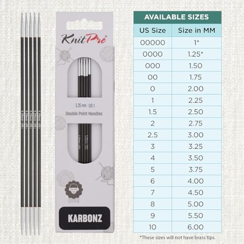 KnitPro Karbonz Double Pointed Needles 6"(15cm) | US Size 1 (2.25mm)