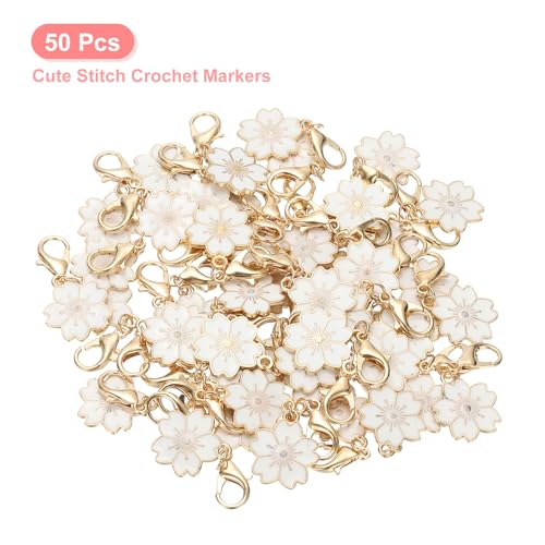 PATIKIL Flower Crochet Stitch Markers, Knitting Cherry Blossom Charm Marker for DIY Craft - color: White