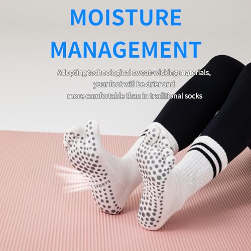 3Pairs Grippy Yoga Socks for Women – Full Toe Cotton Crew Pilates Socks with Non Slip Sticky Grip Bottom,Gifts for Yoga,Barre,Pilates,Dance,Exercises and indoor walking.(Black/Grey/White)