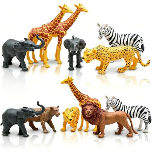 Safari Animals Figures, Plastic Zoo Animals Toys for Toddlers 1-3, Realistic Jungle Animal Figurines for Kids 3-5, 12Pcs Wild African Toys Birthday Gifts Boys Girls