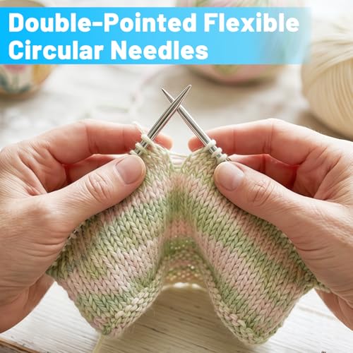 2.0MM Double-Pointed Flexible Knitting Needles 3-Piece Set, 9 Inch/23cm Circular Knitting Needles Stainless Steel Needles for Small Projects DIY Knitting - size: Size US 0 (2mm)
