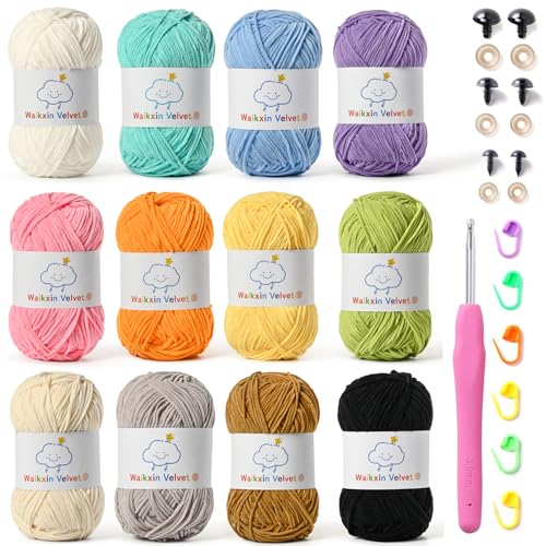 12 Pack Fluffy Chenille Yarn for Crocheting, Baby Yarn for Crocheting Soft, 600g/21oz Velvet Fingering Weight Amigurumi Yarn for Crochet Baby Blanket&DIY Crafts.(Set B) - color: 12 B