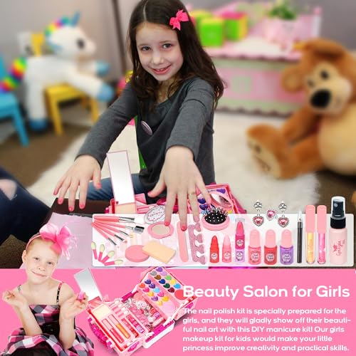 Kids Makeup Sets for Girls - 54 PCS Girl Toys, Washable Makeup for Kids 8-12, Maquillaje para Niñas, Play Makeup Set for Kid 3-5, Non Toxic Girls Makeup Sets, Princess Stuff Girl Birthday Gift(Pink) - style: Makeup-Palette-L-Pink