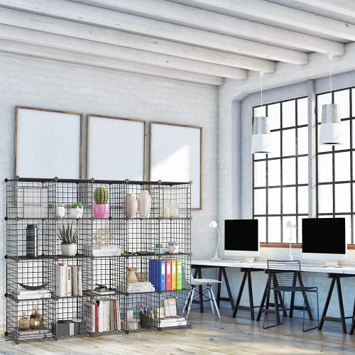Wire Cube Storage Organizer, 25-Cube Modular Mental Grids Bookshelf, DIY Stackable Closet Cabinet for Bedroom Living Room, Office, Iron - color: Iron, size: 25 Cubes