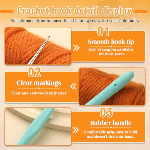 SHWAKK Small Crochet Hook, 0.5 mm Lace Ergonomic Crochet Hooks | Tiny Crochet Needles for Arthritic Hands, Knitting Needles with Soft Handle Beginners and Experienced Hobbyists (0.5 mm) - size: 0.5mm