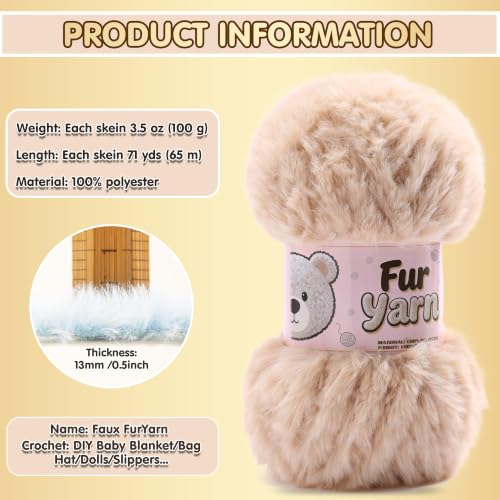 3 Skeins Faux Fur Yarn Soft Fluffy for Crocheting - Chunky Fuzzy Yarn for Crochet Amigurumi, Blankets, Scarves and Sweaters - Each 3.5 oz/100 g, 71 yds/65 m (3, Purple) - color: Purple