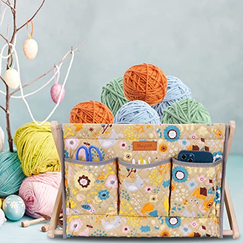 Yarn Caddy Large Size Yarn Storage Organizer for Yarn Skeins-Organizer for Crochet Hooks Knitting Needles Other Accessories (Flower- Yellow Easy Assembly)