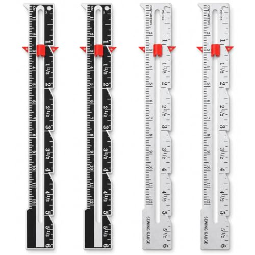 4PCS Sewing Ruler Sliding Seam Gauge | Metal Sewing Gauge Seam Guide Ruler for DIY Knitting Crafting Hemming Quilting Measuring Beginner Supplies