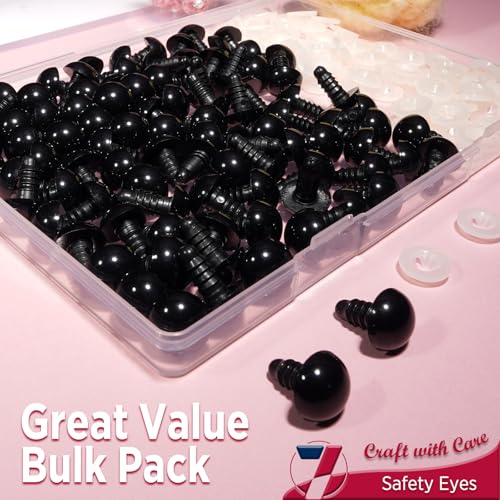 SEVENSUN 14mm Safety Eyes for Crocheting, 200pcs Black Crochet Eyes for Crochet Animals, amigurumi Eyes for Crafts, Craft Doll Eyes for amigurumi Stuffed Animals Eyes - size: 14mm