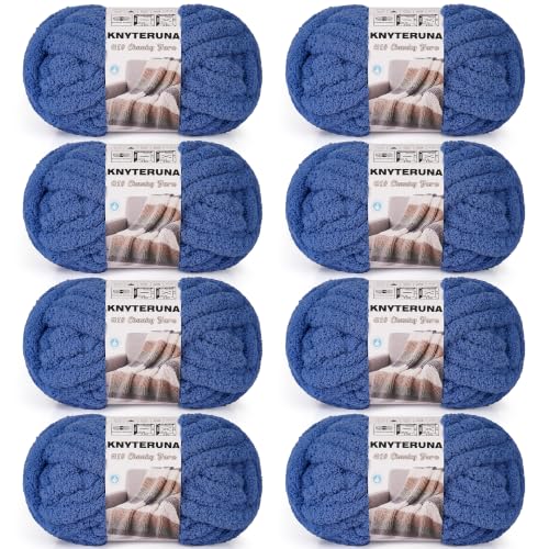 Chunky Yarn for Hand Knitting, #10 Chunky Blanket Chenille Yarn, Large Bulky Thick Jumbo Yarn, Super Chunky Knit Yarn for Crocheting, 8 Skein (8 oz 22 yds Each Skein), Country Blue - color: Country Blue