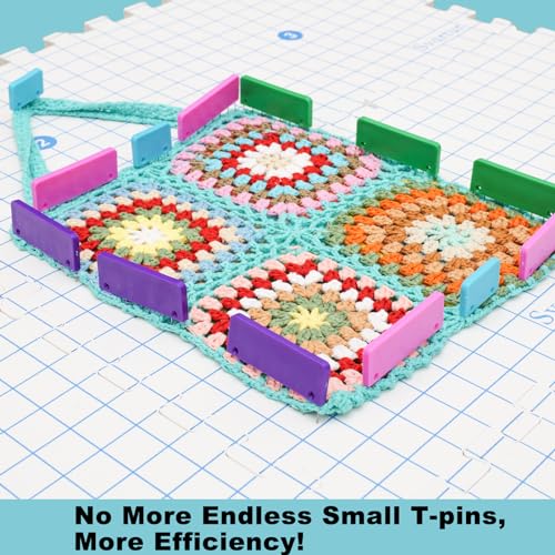 Crochet Blocking Pin Kit, with 20 Knit Blocking Combs &100 T-Pins and Tin Case, Rainbow Knitting Block Pins for Blocking Mats, Multicolor, White - size: Multicolor, 1 Pack