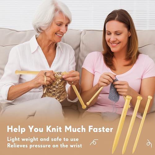 12 Pcs Large Knitting Needles 16 Inch Wooden Knitting Needles 3 Size Extra Large Knitting Needle with Plastic Straight Needles Storage Bag for Chunky Yarn Beginner DIY Fabric Craft Crochet 15 20 25 mm