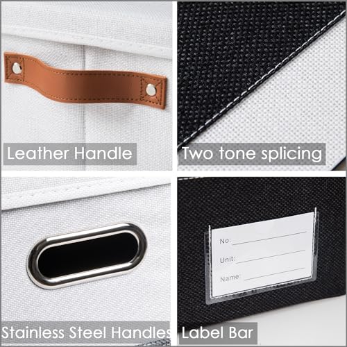 PRANDOM Foldable Storage Bins with Lids [3-Pack] Fabric Collapsible Storage Boxes Baskets Cubes Containers with Handles for Closet Living Room Bedroom (Black & White 17.7x11.8x11.8'') - color: Black & White, size: L(3-Pack)