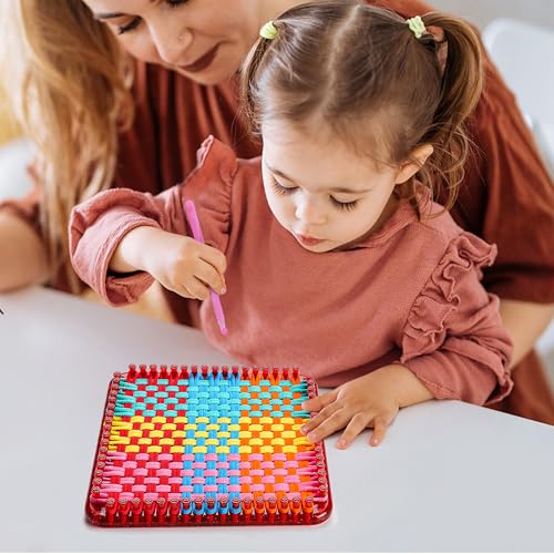 REENLIV Upgraded Weaving Loom Kit Toys for Kids & Adults, DIY Arts & Crafts | Easy Potholder Loom Knitting Activity for Beginners, Ideal Gifts for Girls Ages 5 6 7 8-12 13 Years Old, 252 Craft Loops - color: Red