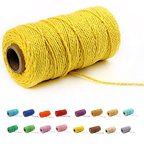 (109 Yards/1.5mm/35 Colors Optional) Cotton Baker Twine DIY Craft Macramé Natural Cotton Rope Craft Making Knitting String Rope DIY Wedding Decor Supply Christmas Wrapping (Yellow) - color: Yellow