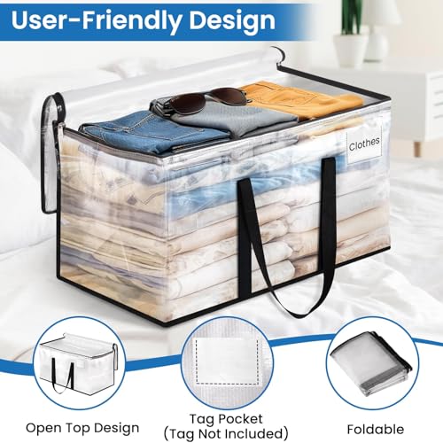 RoomHacks Moving Bags, Heavy Duty Large Storage Bags, 125L, 2 Pack, Clear | Water-Resistant Packing Bags with Reinforced Handles & Dual Zippers, Foldable Storage Totes for Dorm Move & Home Organization - size: 125L- 2Packs