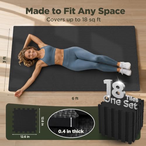 AIRHOP 54 Tiles Gym Floor Mat, EVA Foam Puzzle Gym Mat, High-Density Interlocking Foam Floor Tiles for Home Gym, Play Workout Garage Kitchen Flooring - color: Anthracite, size: 54 Tiles | 54 Sq Ft