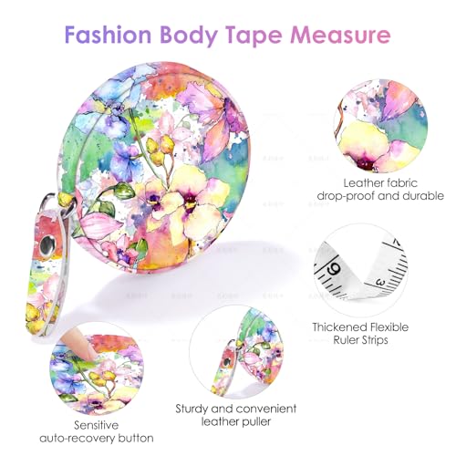 Sewing Tape Measure，Colour Printed Small Retractable Soft Measuring Tape for Tailor Cloth Fabric Body Measurements. - color: Colored Flowers