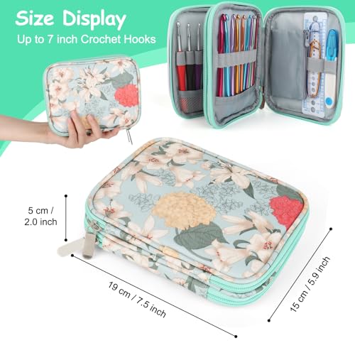 Katech Crochet Hook Case- Empty Hook Holder w/Zippe Pocket-Light Blue | Travel Crochet Hook Organizer for Crochet Lovers with Web Pocket and Holder Slots for Portable Carrying Various Accessories - color: Light Blue