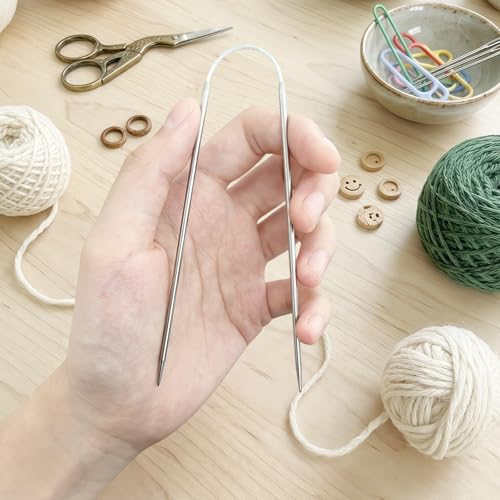 2.25MM Double-Pointed Flexible Knitting Needles 3-Piece Set, 9 Inch/23cm Circular Knitting Needles Stainless Steel Needles for Small Projects DIY Knitting - size: Size US 1 (2.25mm)
