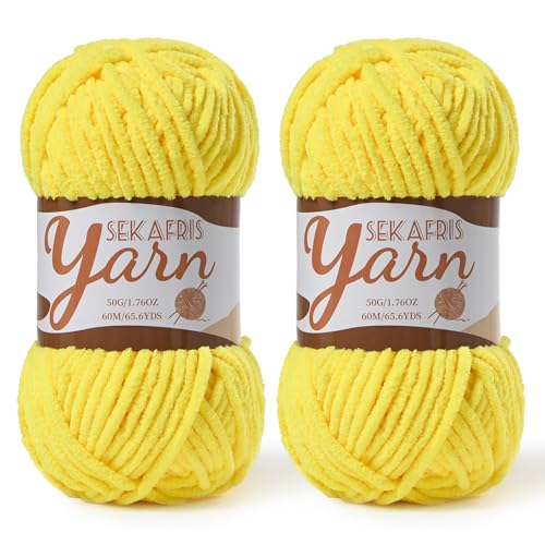 2 Pack Fluffy Velvet Yarn for Crocheting，Baby Blanket Yarn for Crocheting Soft，100g(131yds) Amigurumi Yarns，Plush Chenille Crochet Yarns，Puzzle Yarn for Crochet Weaving Craft(2 Yellow) - color: 2 Yellow
